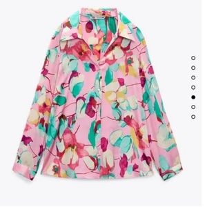 Zara Satin pink floral effect blouse